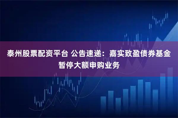 泰州股票配资平台 公告速递：嘉实致盈债券基金暂停大额申购业务