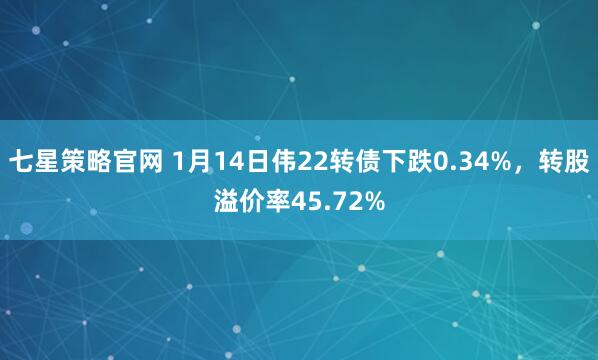 七星策略官网 1月14日伟22转债下跌0.34%，转股溢价率45.72%